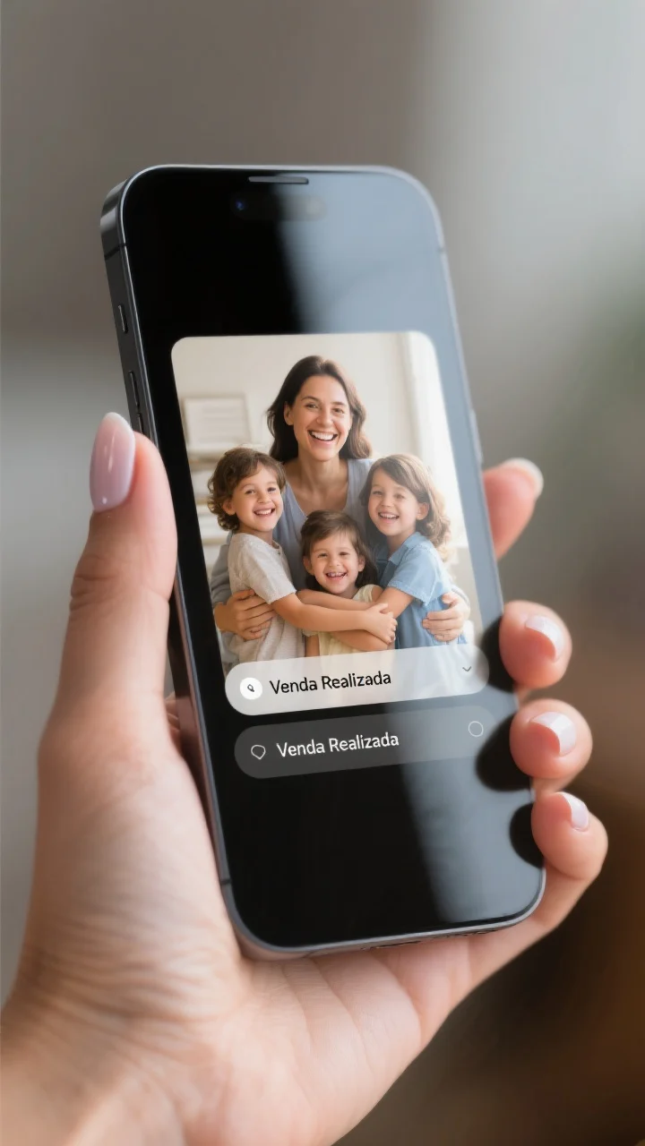 Celular mostrando notificação de venda realizada no Instagram